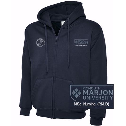 NSU & PLYMOUTH MARJON MSC NURSING (RNLD) ZIP HOODIE NAVY XS