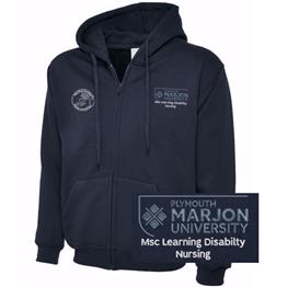 NSU & PLYMOUTH MARJON MSC LEARNING DISABILITY NURSING ZIP HOODIE NAVY XS