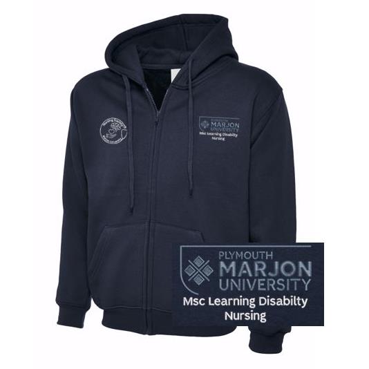NSU & PLYMOUTH MARJON MSC LEARNING DISABILITY NURSING ZIP HOODIE NAVY XS