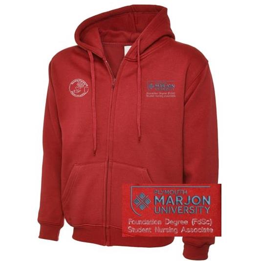 NSU & PLYMOUTH MARJON FOUND DEGREE (FDSC) STUD NURSING ASSOCIATE ZIP HOODIE RED XS