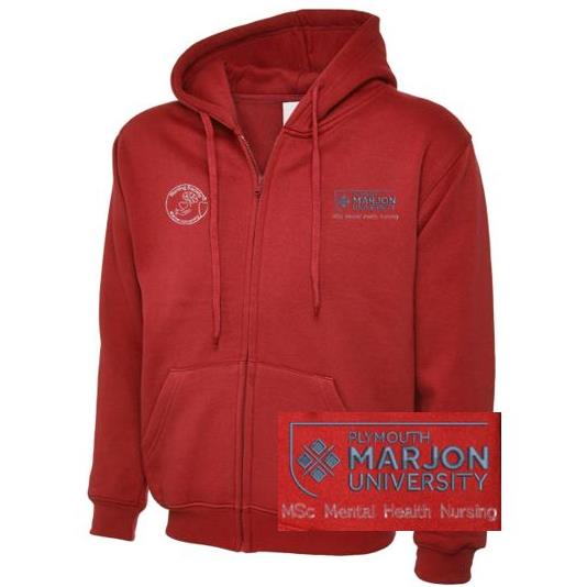 NSU & PLYMOUTH MARJON MSC MENTAL HEALTH NURSING ZIP HOODIE RED XS