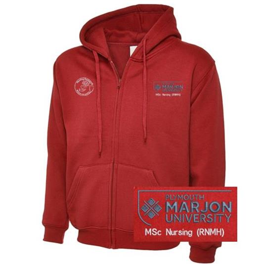 NSU & PLYMOUTH MARJON MSC NURSING (RNMH) ZIP HOODIE RED XS