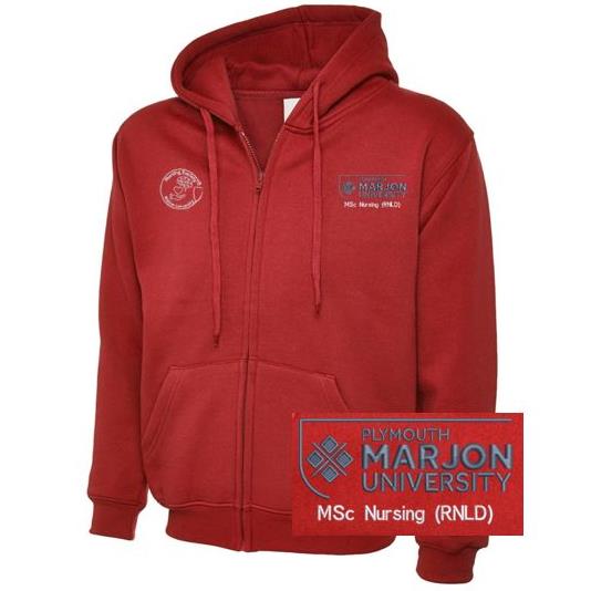 NSU & PLYMOUTH MARJON MSC NURSING (RNLD) ZIP HOODIE RED XS