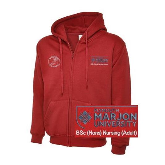 NSU & PLYMOUTH MARJON BSC (HONS) NURSING (ADULT) ZIP HOODIE RED XS