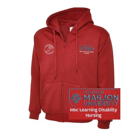 NSU & PLYMOUTH MARJON MSC LEARNING DISABILITY NURSING ZIP HOODIE RED XS