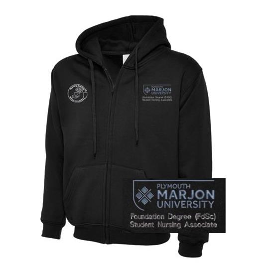 NSU & PLYMOUTH MARJON FOUND DEGREE (FDSC) STUD NURSING ASSOCIATE ZIP HOODIE BLACK XS