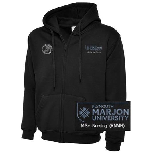 NSU & PLYMOUTH MARJON MSC NURSING (RNMH) ZIP HOODIE BLACK XS