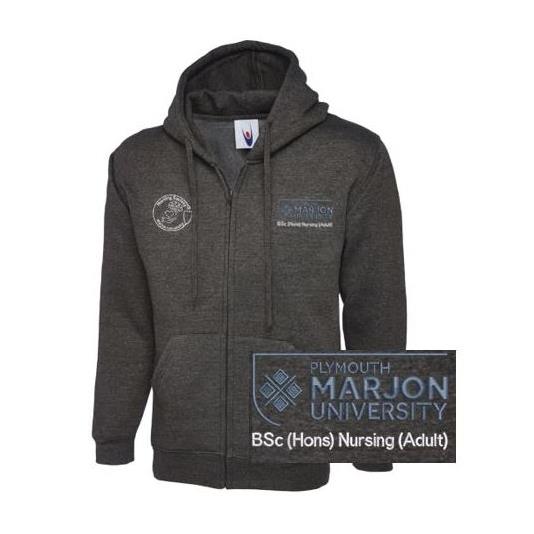 NSU & PLYMOUTH MARJON BSC (HONS) NURSING (ADULT) ZIP HOODIE CHARCOAL XS