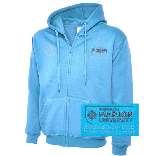 NSU & PLYMOUTH MARJON FOUND DEGREE (FDSC) STUD NURSING ASSOCIATE ZIP HOODIE SKY XS