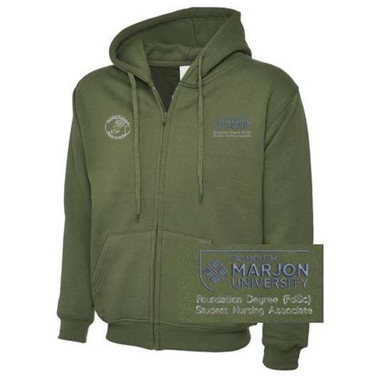 NSU & PLYMOUTH MARJON FOUND DEGREE (FDSC) STUD NURSING ASSOCIATE ZIP HOODIE OLIVE XS
