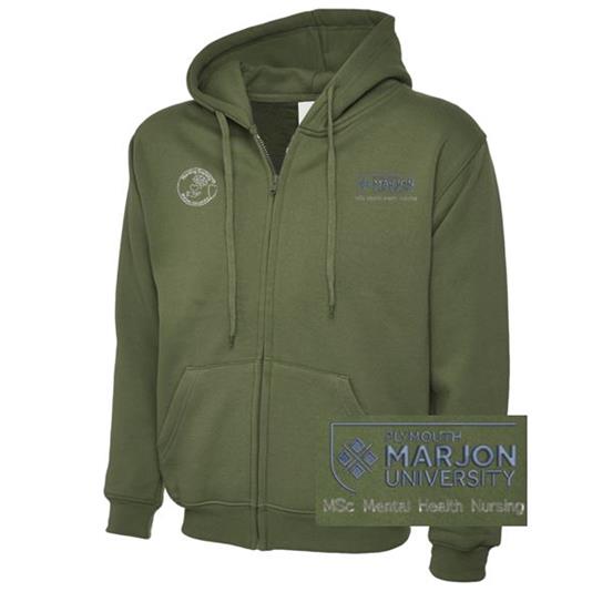 NSU & PLYMOUTH MARJON MSC MENTAL HEALTH NURSING ZIP HOODIE OLIVE XS