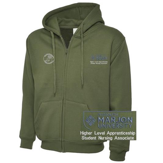 NSU & PLYMOUTH MARJON HI LEVEL APPRENTICE. STU NURS. ASSOCIATE ZIP HOODIE OLIVE XS