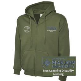 NSU & PLYMOUTH MARJON MSC LEARNING DISABILITY NURSING ZIP HOODIE OLIVE XS