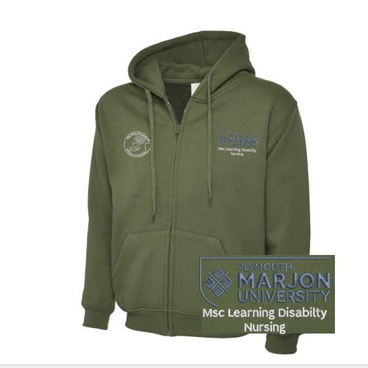 NSU & PLYMOUTH MARJON MSC LEARNING DISABILITY NURSING ZIP HOODIE OLIVE XS